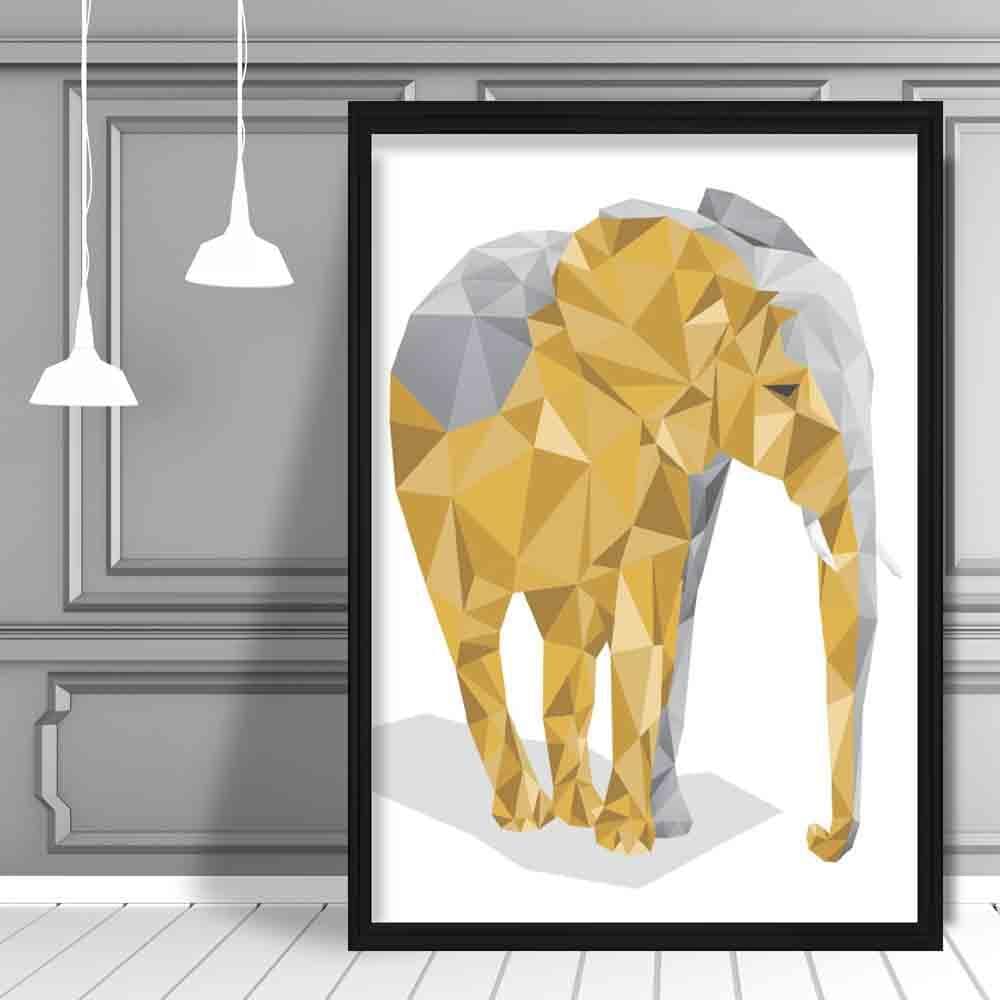 Geometric Poly Yellow and Grey Elephant Poster