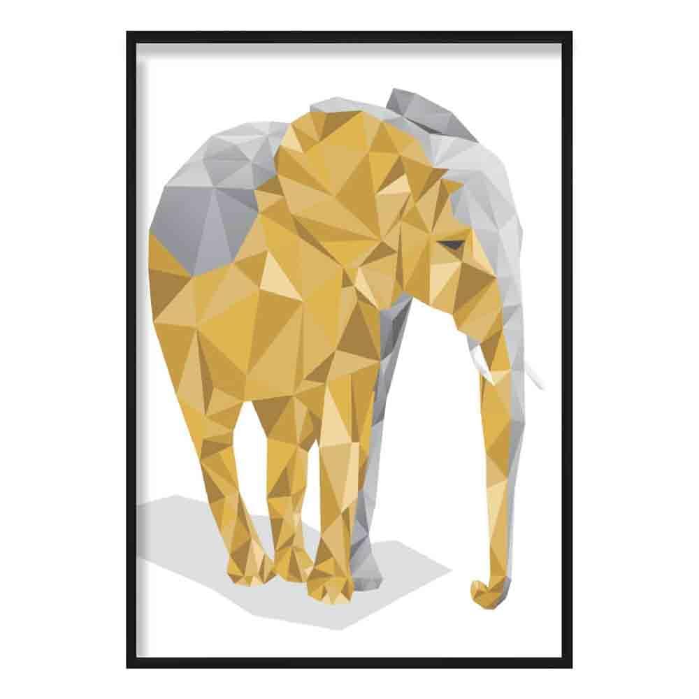 Geometric Poly Yellow and Grey Elephant Poster