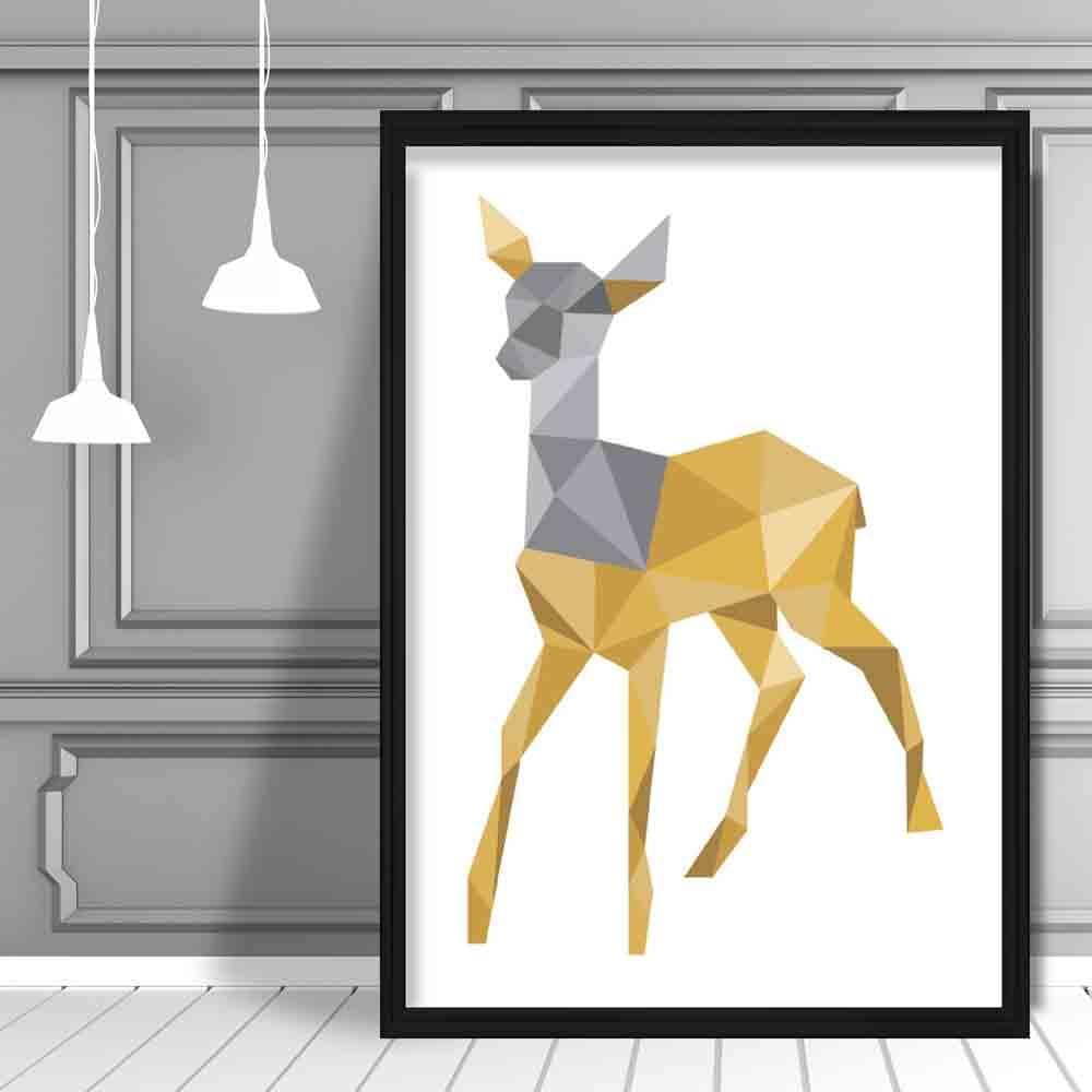 Geometric Poly Yellow and Grey Young Stag Poster
