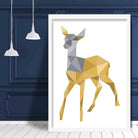 Geometric Poly Yellow and Grey Young Stag Poster