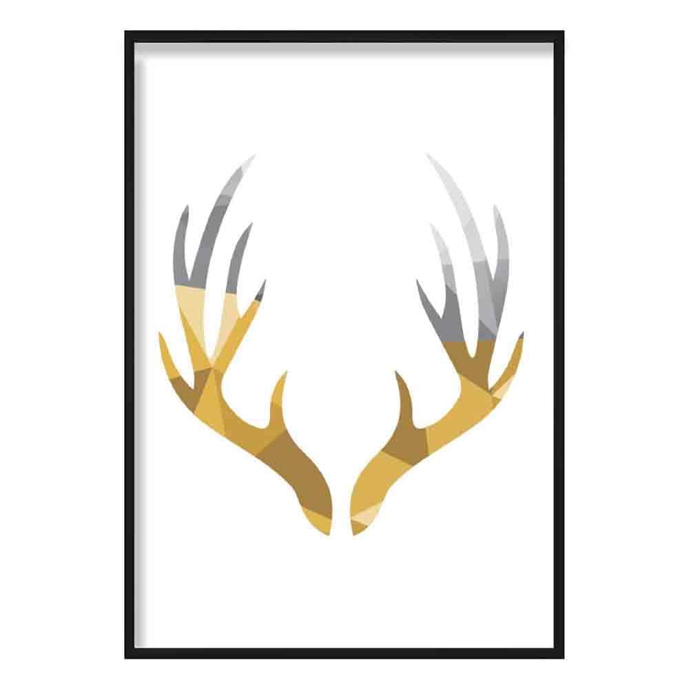 Geometric Poly Yellow and Grey Stag Antlers Poster