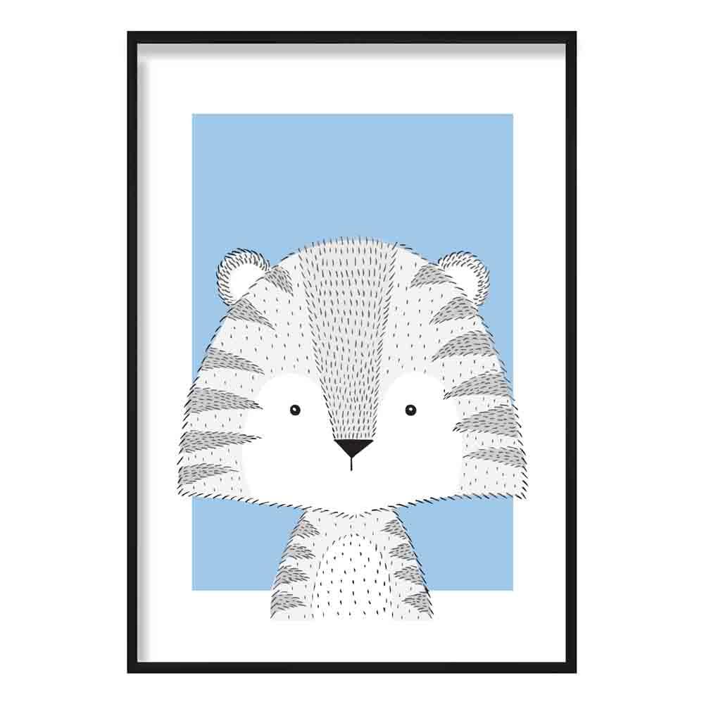 Tiger Sketch Style Nursery Baby Blue Poster