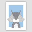 Squirrel Sketch Style Nursery Baby Blue Poster