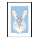 Rabbit Sketch Style Nursery Baby Blue Poster