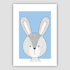 Rabbit Sketch Style Nursery Baby Blue Poster