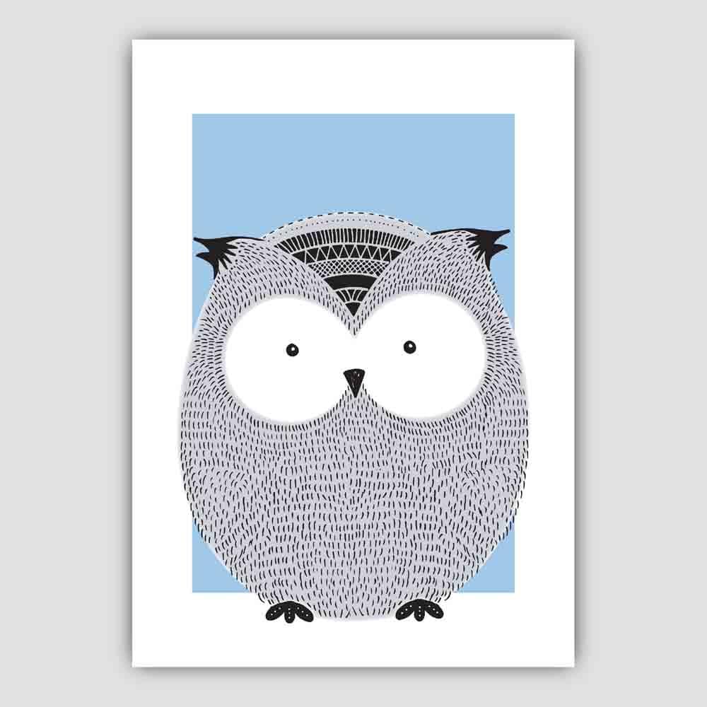 Owl Sketch Style Nursery Baby Blue Poster