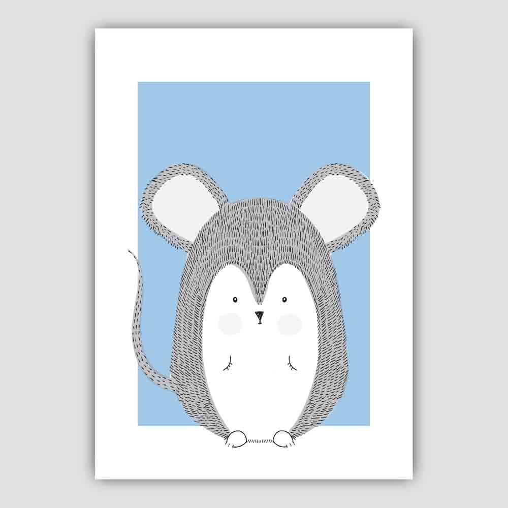 Mouse Sketch Style Nursery Baby Blue Poster