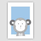 Monkey Sketch Style Nursery Baby Blue Poster
