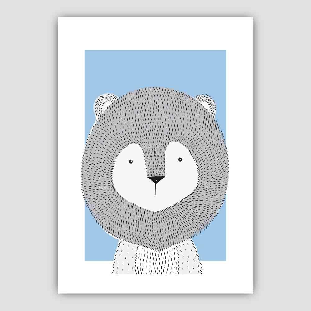 Lion Sketch Style Nursery Baby Blue Poster