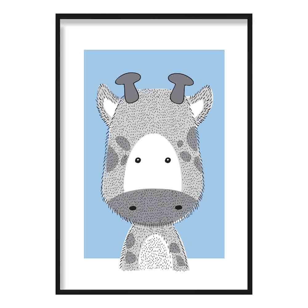 Giraffe Sketch Style Nursery Baby Blue Poster