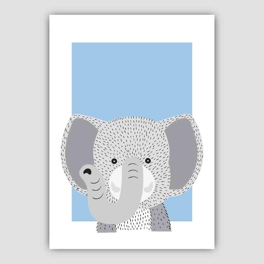 Elephant Sketch Style Nursery Baby Blue Poster
