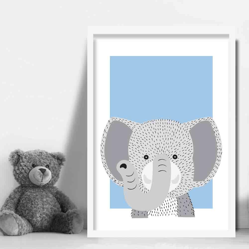 Elephant Sketch Style Nursery Baby Blue Poster