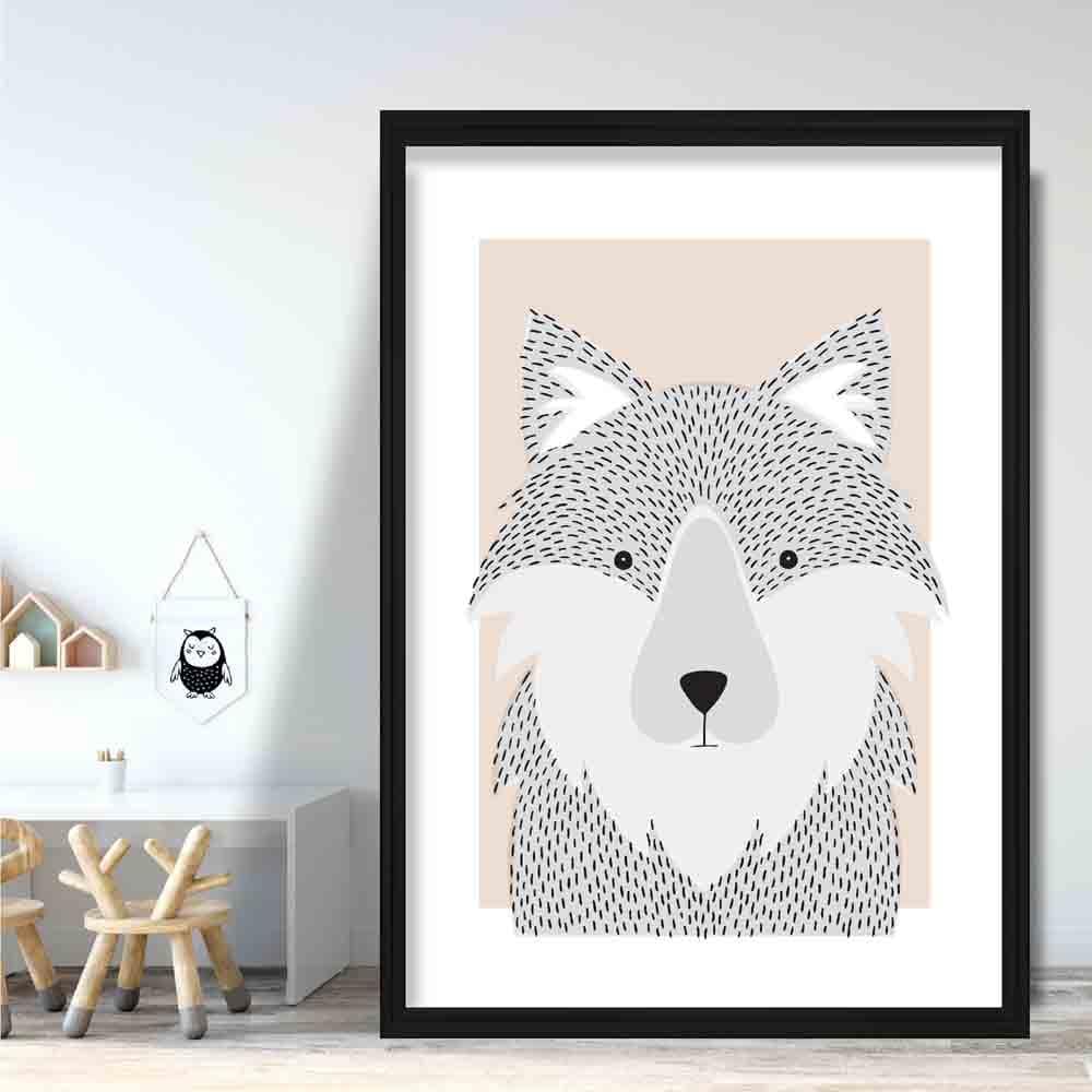 Wolf Sketch Style Nursery Beige Poster