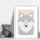 Wolf Sketch Style Nursery Beige Poster