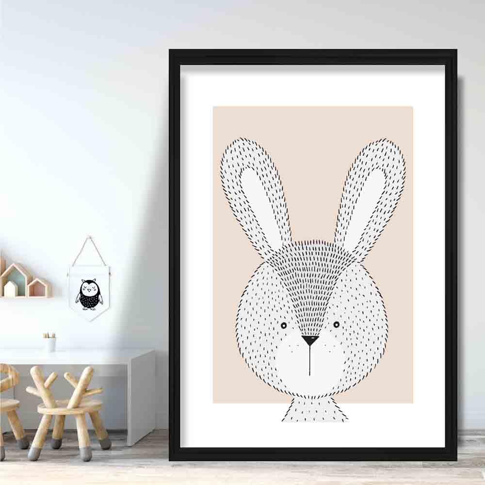 Rabbit Sketch Style Nursery Beige Poster