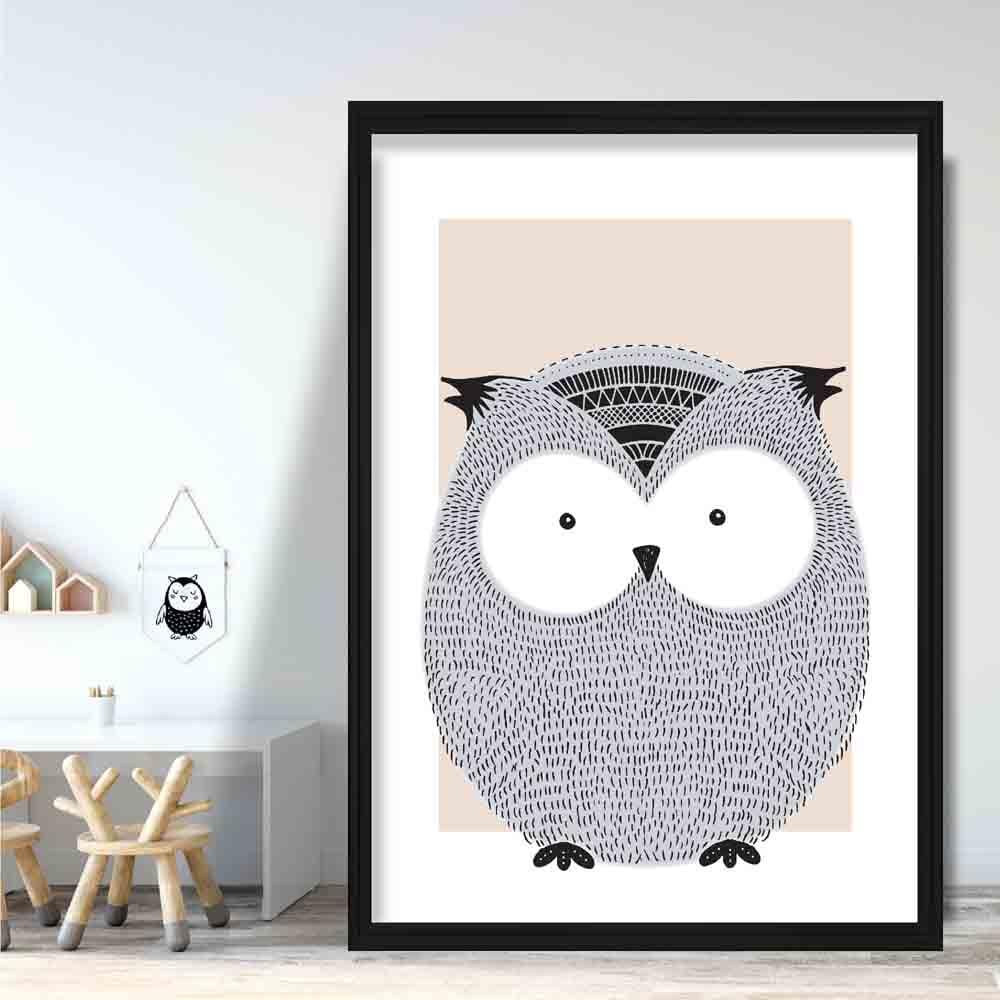 Owl Sketch Style Nursery Beige Poster