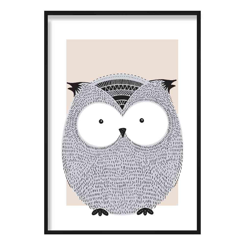 Owl Sketch Style Nursery Beige Poster