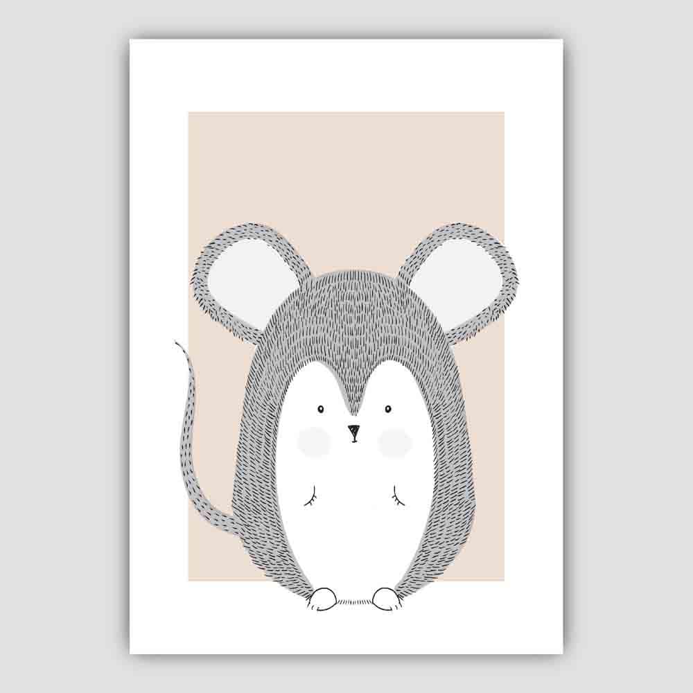 Mouse Sketch Style Nursery Beige Poster