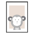 Monkey Sketch Style Nursery Beige Poster