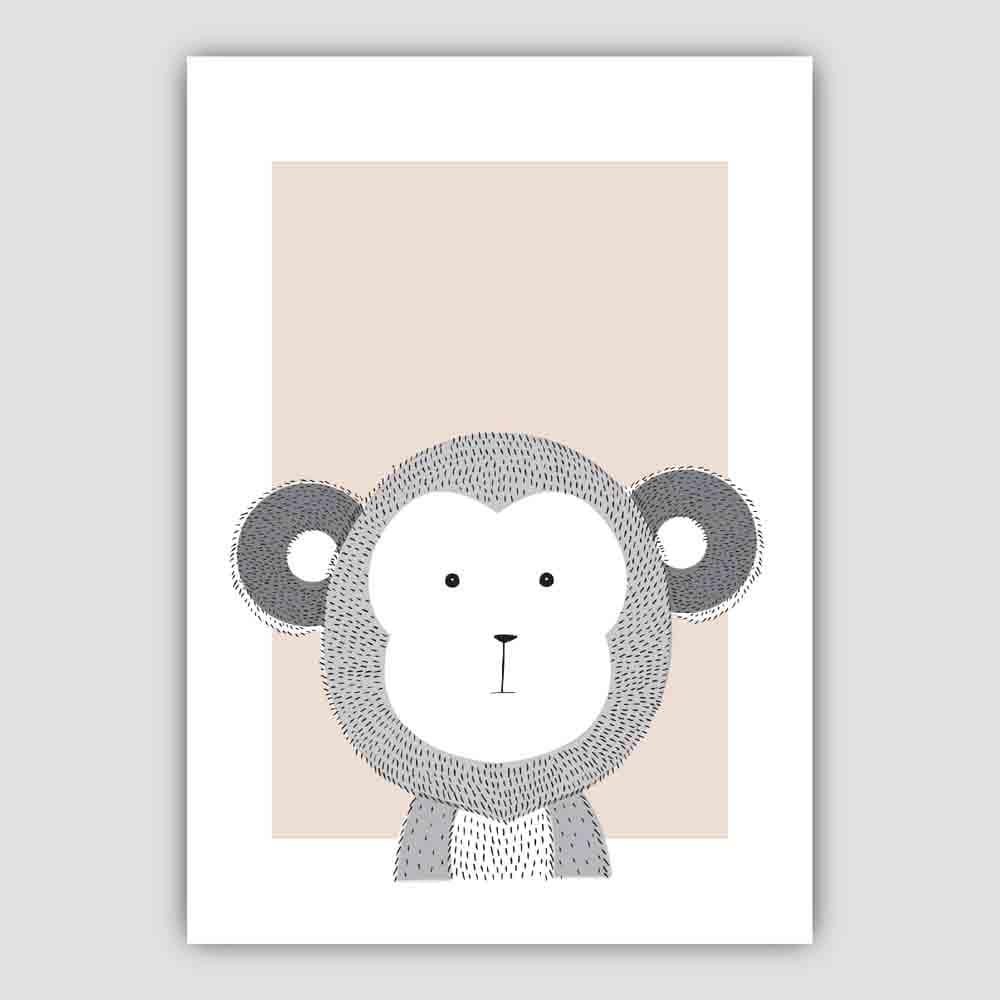 Monkey Sketch Style Nursery Beige Poster