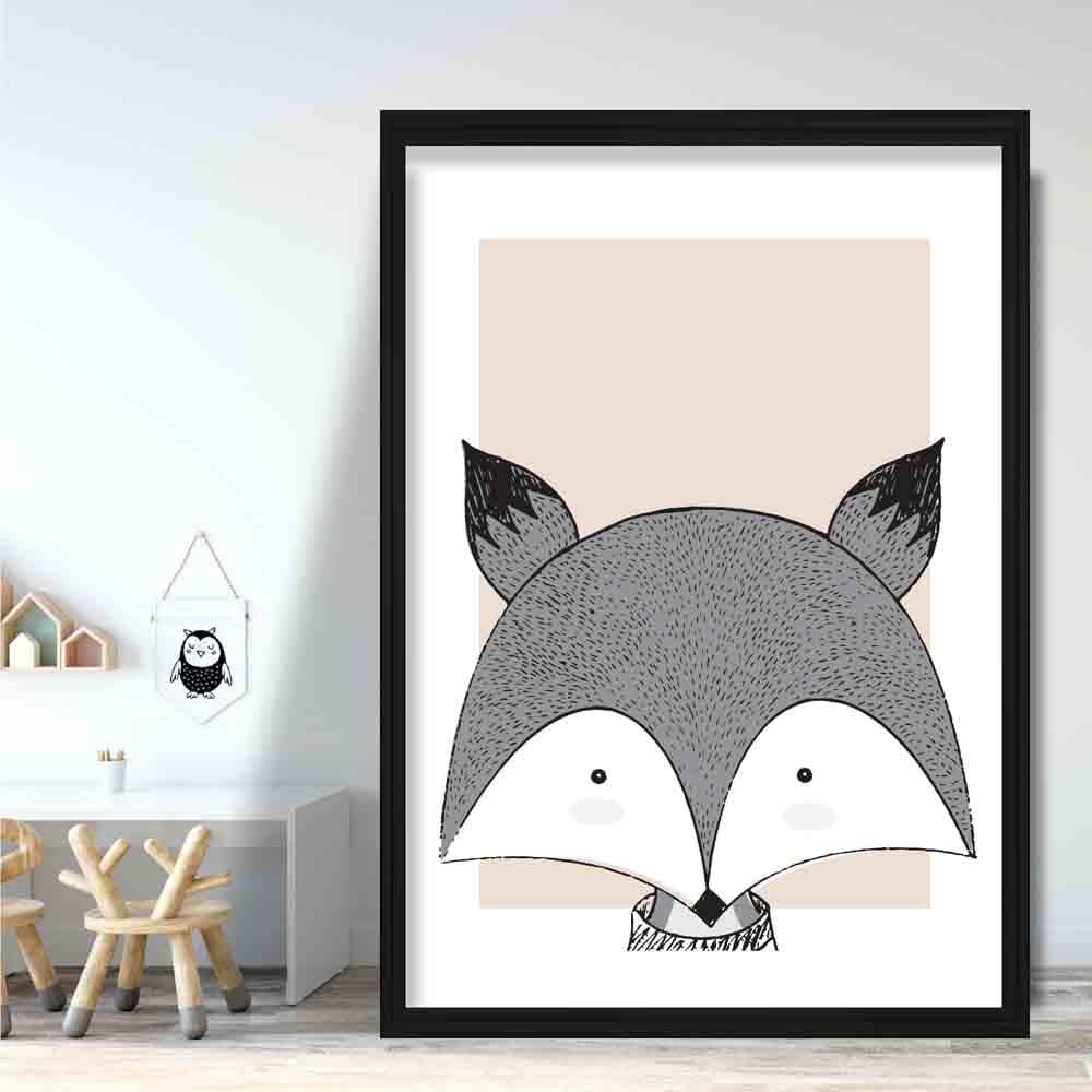 Fox Sketch Style Nursery Beige Poster
