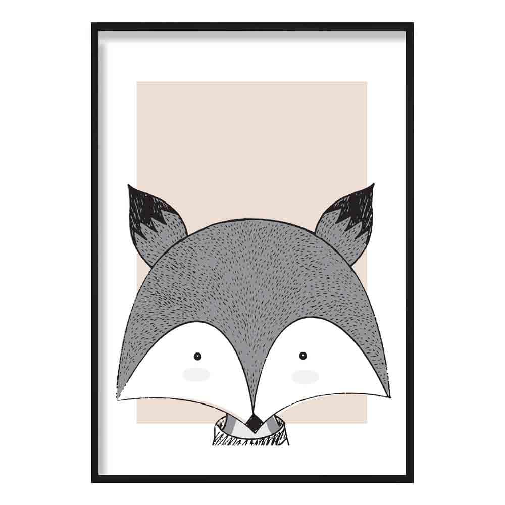 Fox Sketch Style Nursery Beige Poster