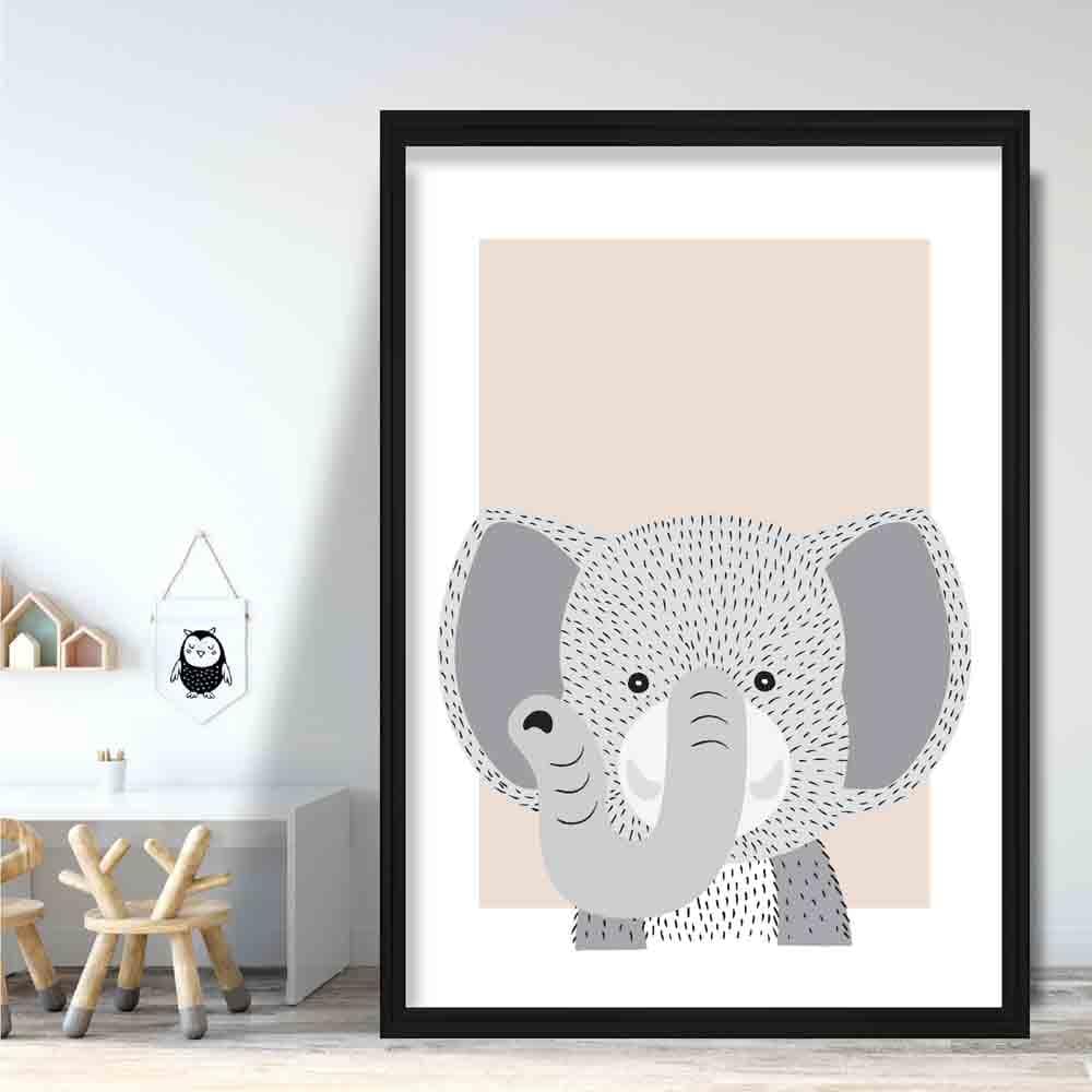 Elephant Sketch Style Nursery Beige Poster