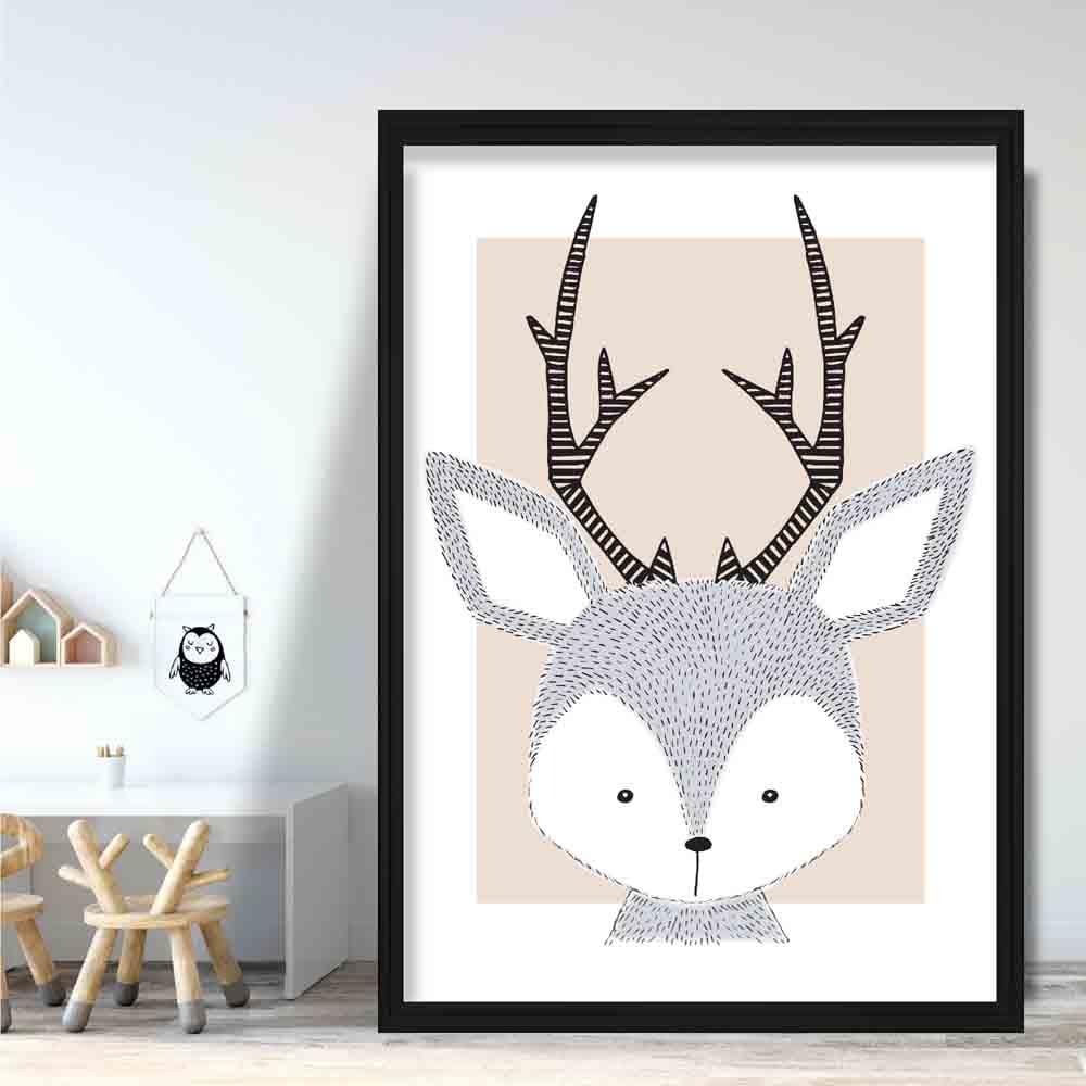 Deer Sketch Style Nursery Beige Poster