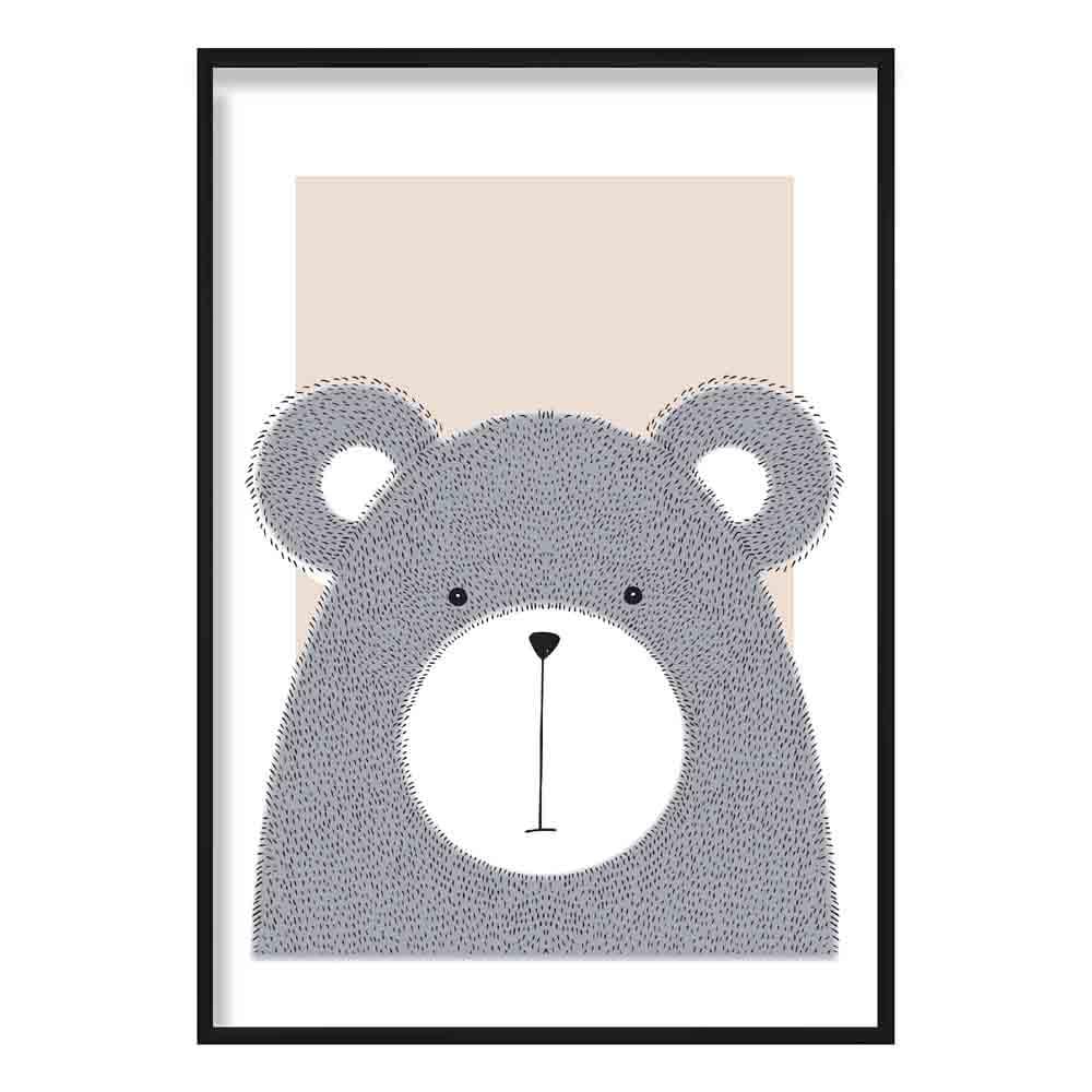 Bear Sketch Style Nursery Beige Poster