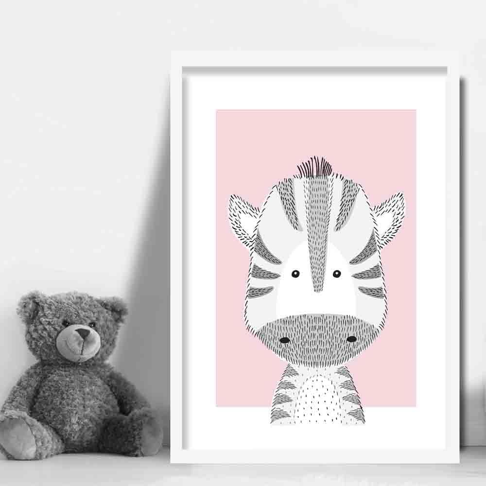 Zebra Sketch Style Nursery Baby Pink Poster