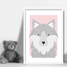 Wolf Sketch Style Nursery Baby Pink Poster