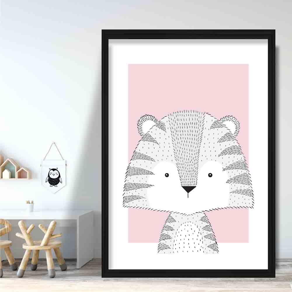 Tiger Sketch Style Nursery Baby Pink Poster