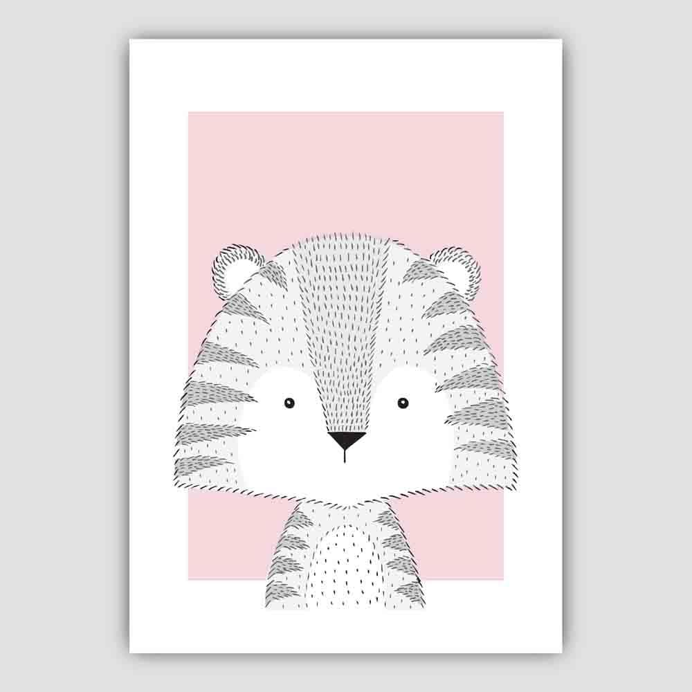 Tiger Sketch Style Nursery Baby Pink Poster
