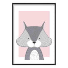 Squirrel Sketch Style Nursery Baby Pink Poster