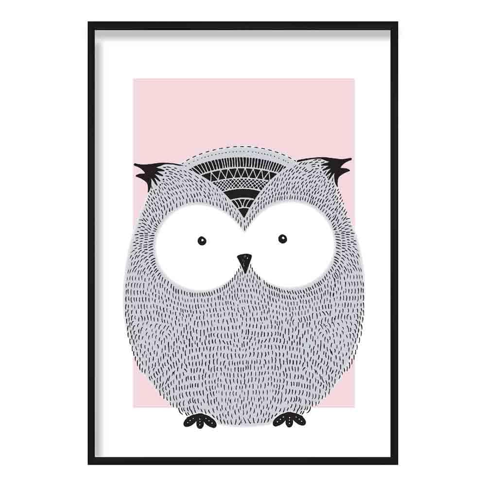 Owl Sketch Style Nursery Baby Pink Poster