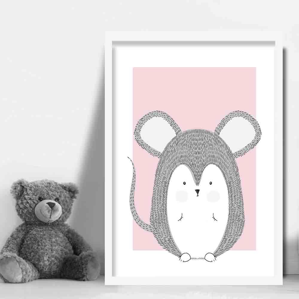 Mouse Sketch Style Nursery Baby Pink Poster