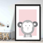 Monkey Sketch Style Nursery Baby Pink Poster