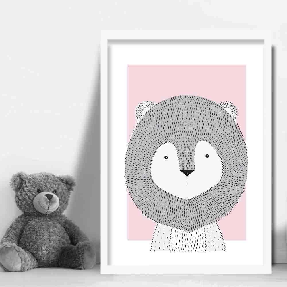 Lion Sketch Style Nursery Baby Pink Poster