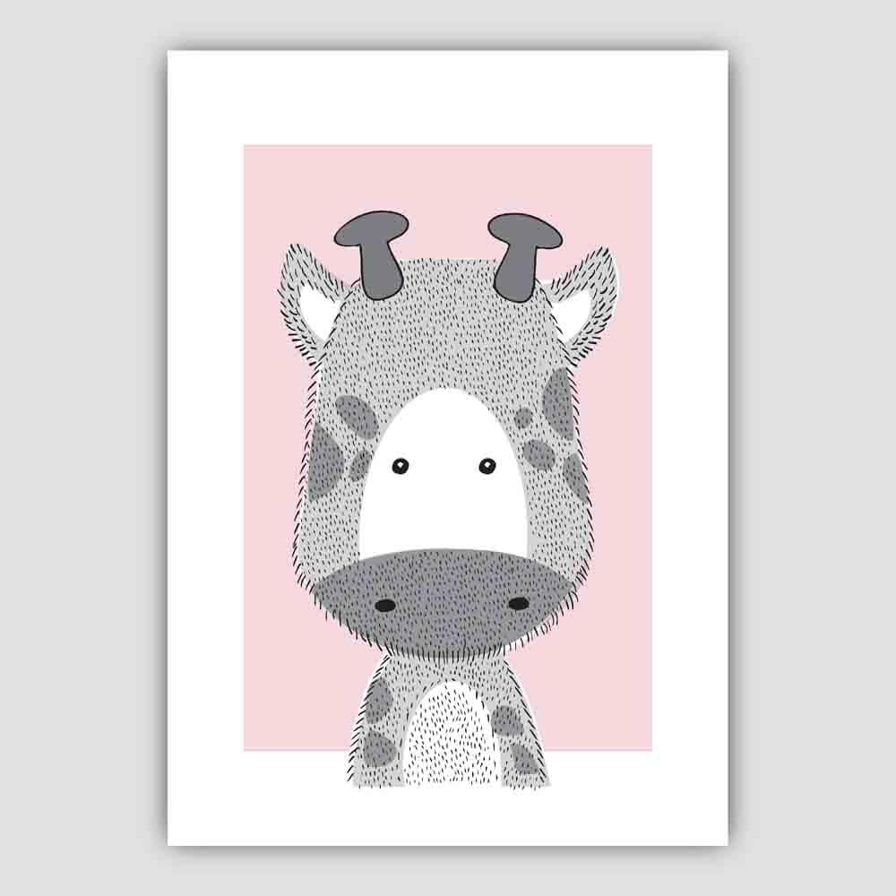 Giraffe Sketch Style Nursery Baby Pink Poster
