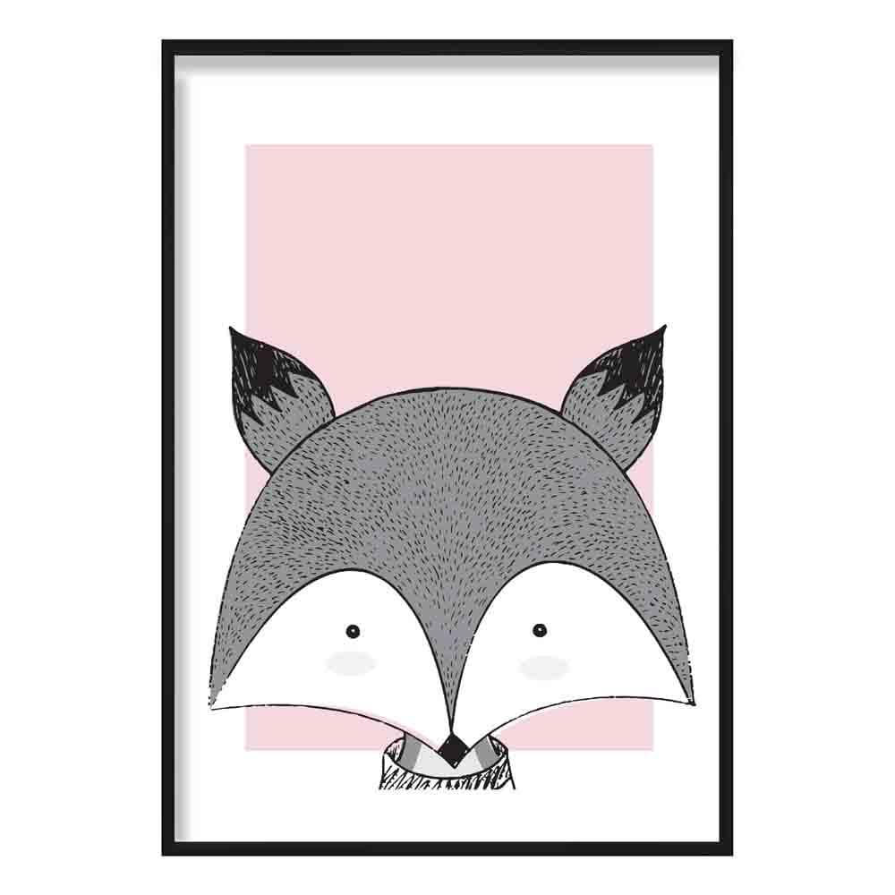 Fox Sketch Style Nursery Baby Pink Poster