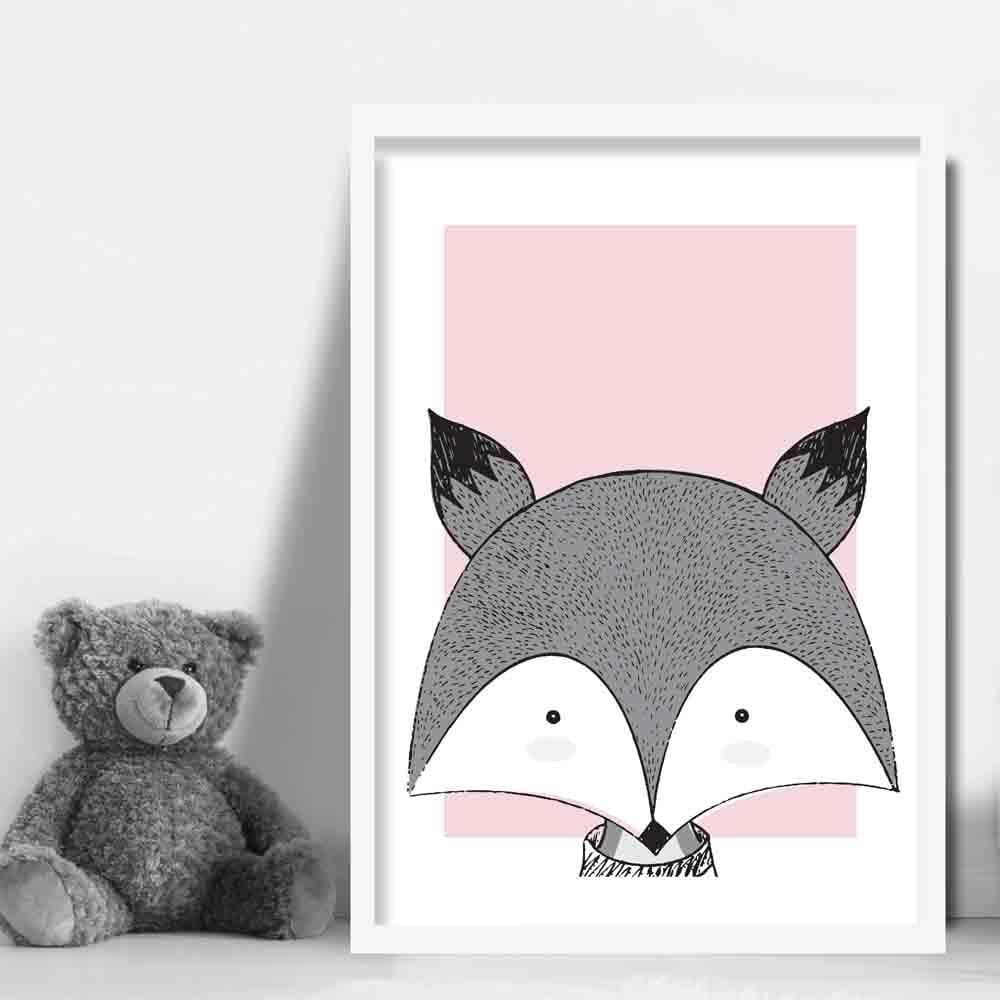 Fox Sketch Style Nursery Baby Pink Poster