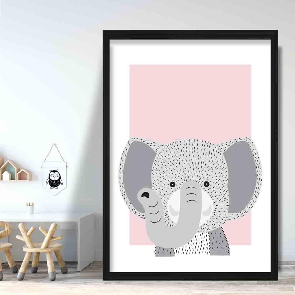 Elephant Sketch Style Nursery Baby Pink Poster