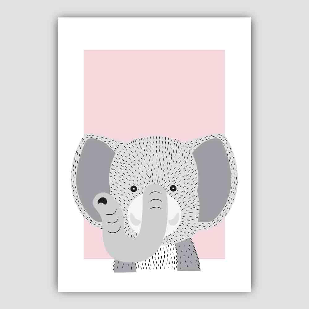 Elephant Sketch Style Nursery Baby Pink Poster