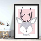 Deer Sketch Style Nursery Baby Pink Poster