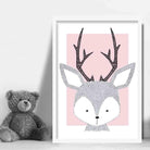 Deer Sketch Style Nursery Baby Pink Poster