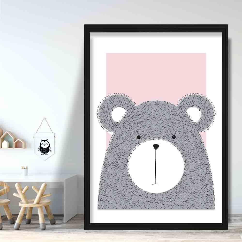 Bear Sketch Style Nursery Baby Pink Poster