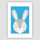 Rabbit Sketch Style Nursery Bright Blue Poster