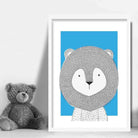 Lion Sketch Style Nursery Bright Blue Poster