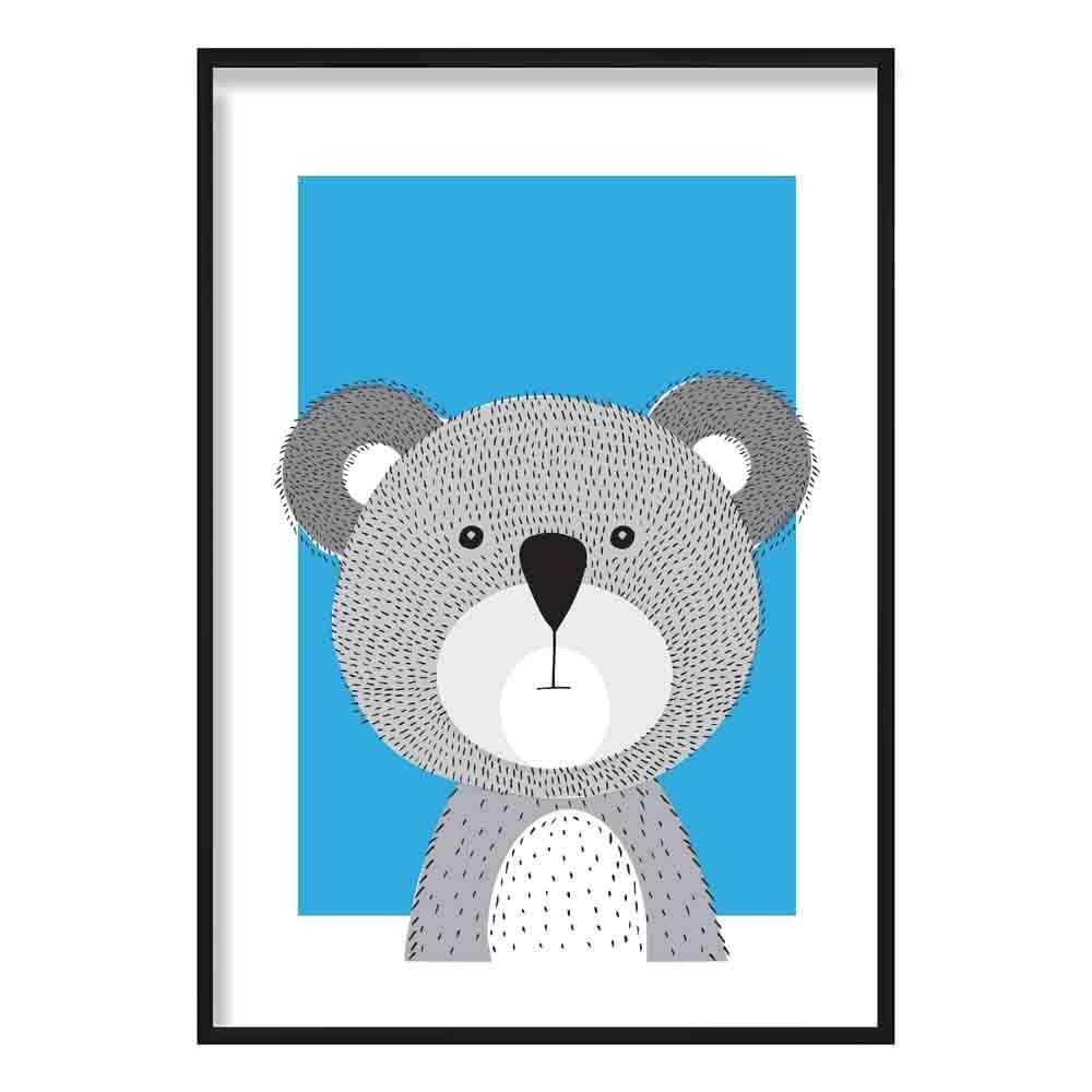 Koala Sketch Style Nursery Bright Blue Poster