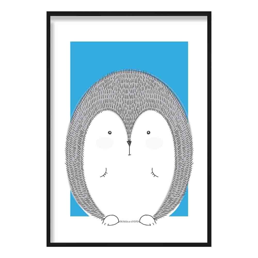 Hedgehog Sketch Style Nursery Bright Blue Poster